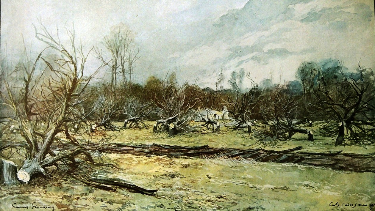 Um pomar arruinado nas áreas rurais de Francois Flameng