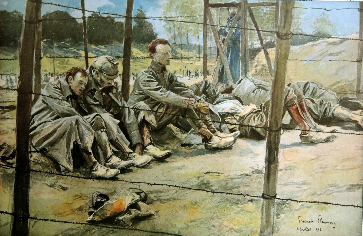 Oficiais alemães, como prisioneiros de guerra em um campo de prisioneiros francês de Francois Flameng
