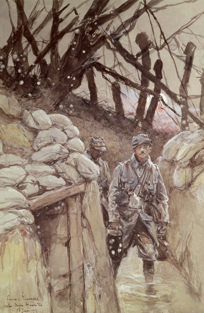 Infantaria em uma trincheira, Notre-Dame de Lorette, 1915 de Francois Flameng
