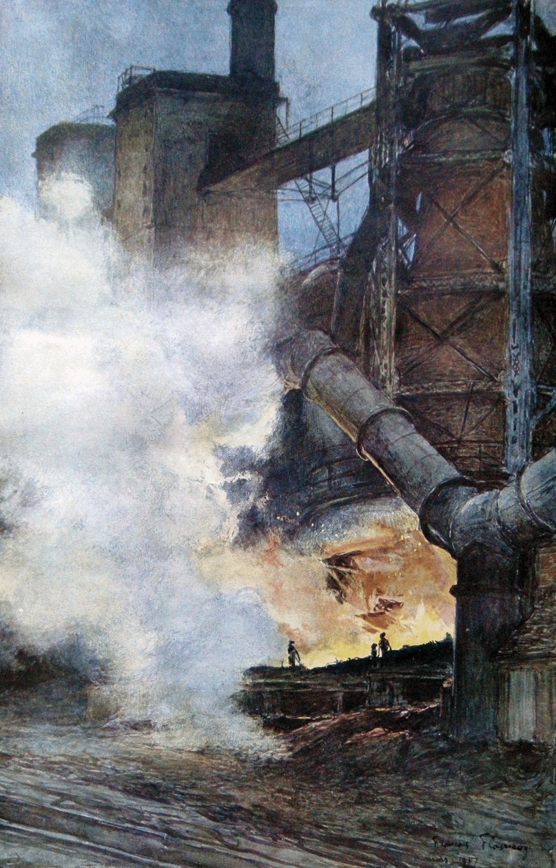 Siderurgia em Chasse, Isere, 1917 de Francois Flameng