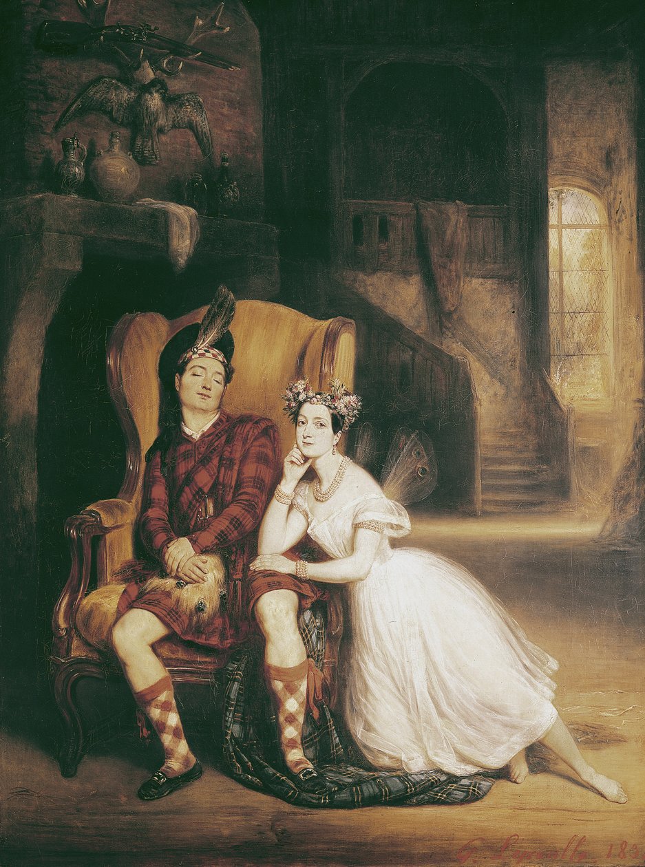 Marie (1804-84) e Paul Taglioni (1808-84) no ballet &39;La Sylphide&39;, 1832 de Francois Gabriel Guillaume Lepaulle