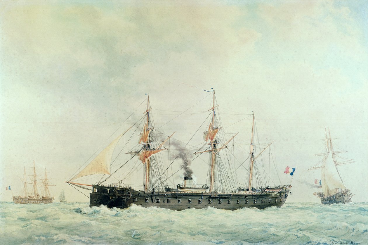 O navio de guerra francês, La Gloire de Francois Geoffroy Roux