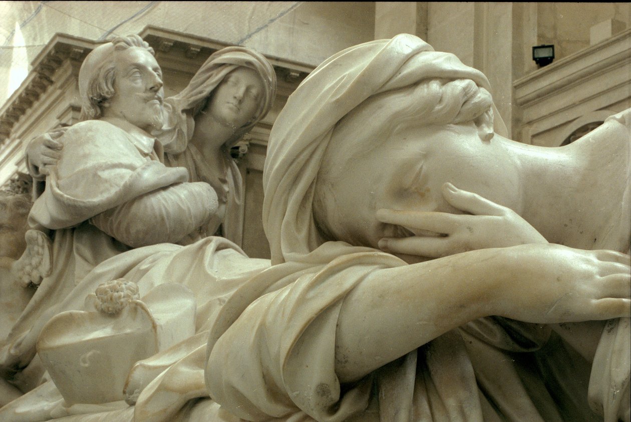 Detalhe do monumento funeral a Armand-Jean du Plessis, o cardeal Richelieu 1585-1642, 1694 marmore ver também 252687 de Francois Girardon