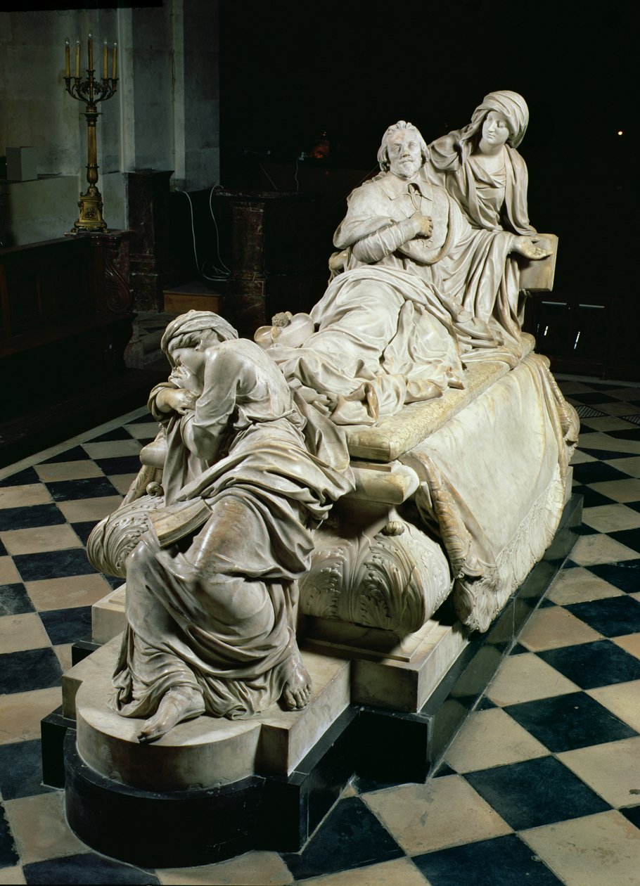 Monumento funeral a Armand-Jean du Plessis, Cardeal Richelieu (1585-1642), representando o cardeal que expirava nos braços da Piedade, uma estátua chorosa de Doutrina Cristã a seus pés, 1675-94 (mármore) de Francois Girardon