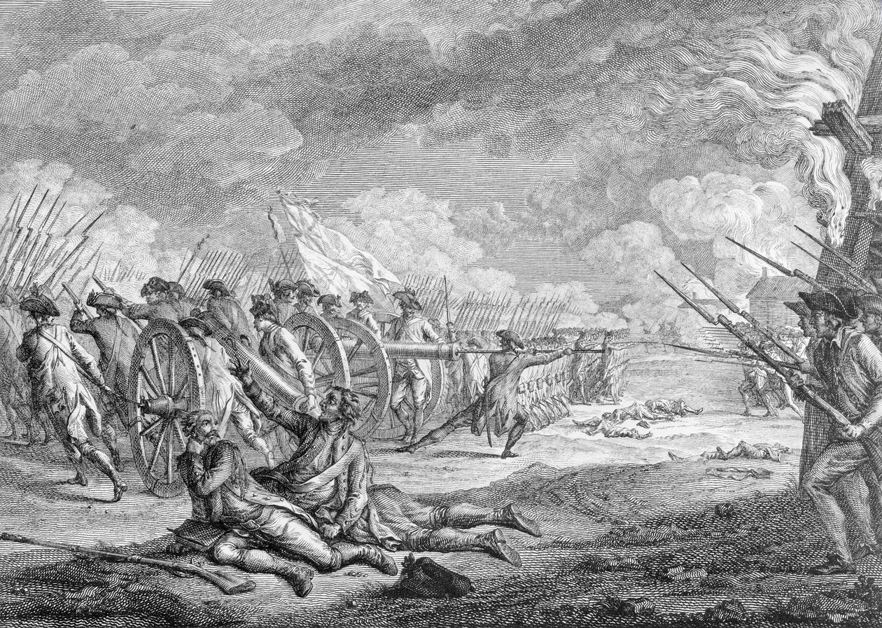 Batalha de Lexington, 19 de abril de 1775, de &39;Recueil d&39;Estampes&39; por Nicholas Ponce, gravado pelo artista de Adrien Pierre Francois Godefroy