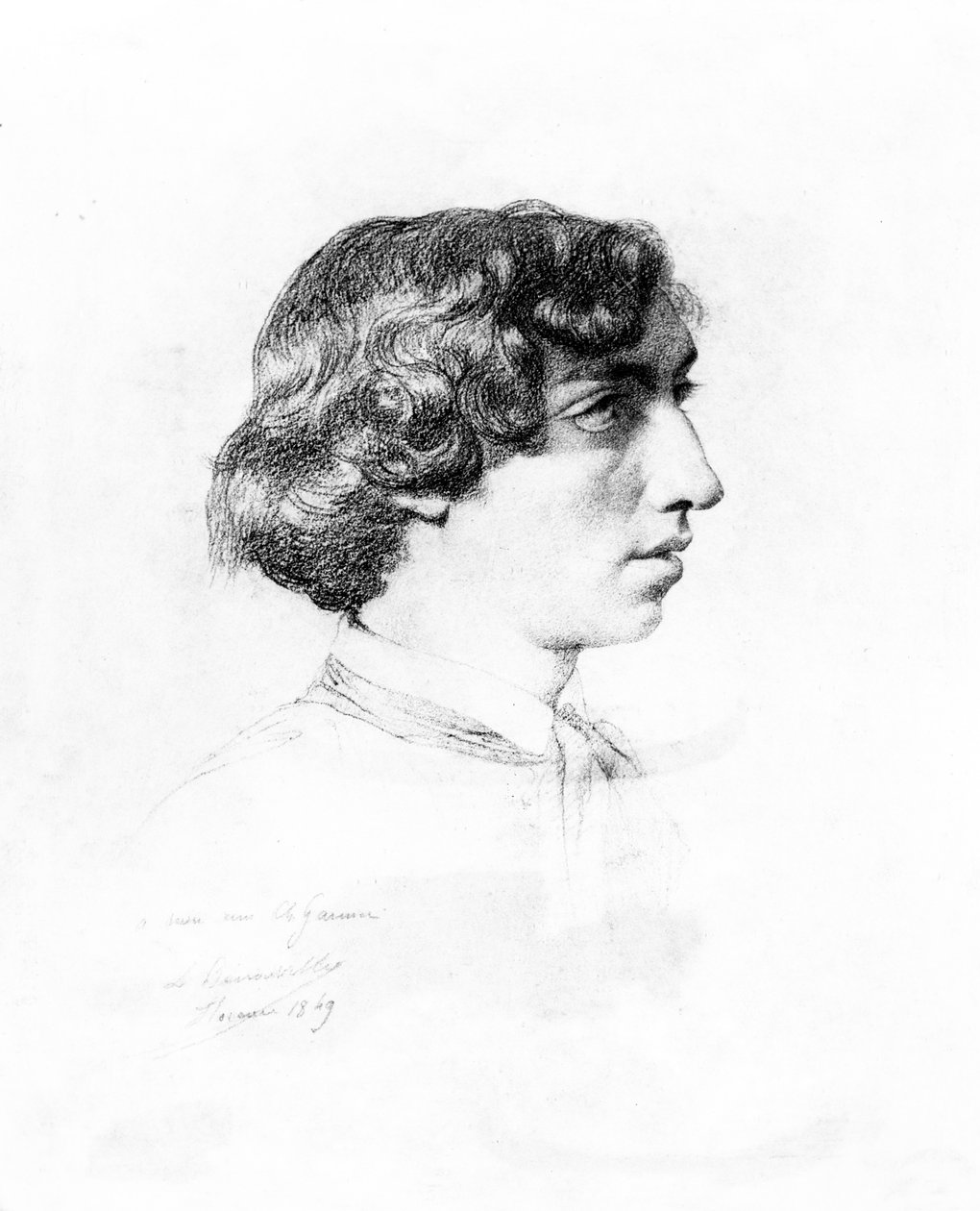 Retrato de Charles Garnier quando jovem, 1849 (crayon und charcoal) de Francois Leon Benouville
