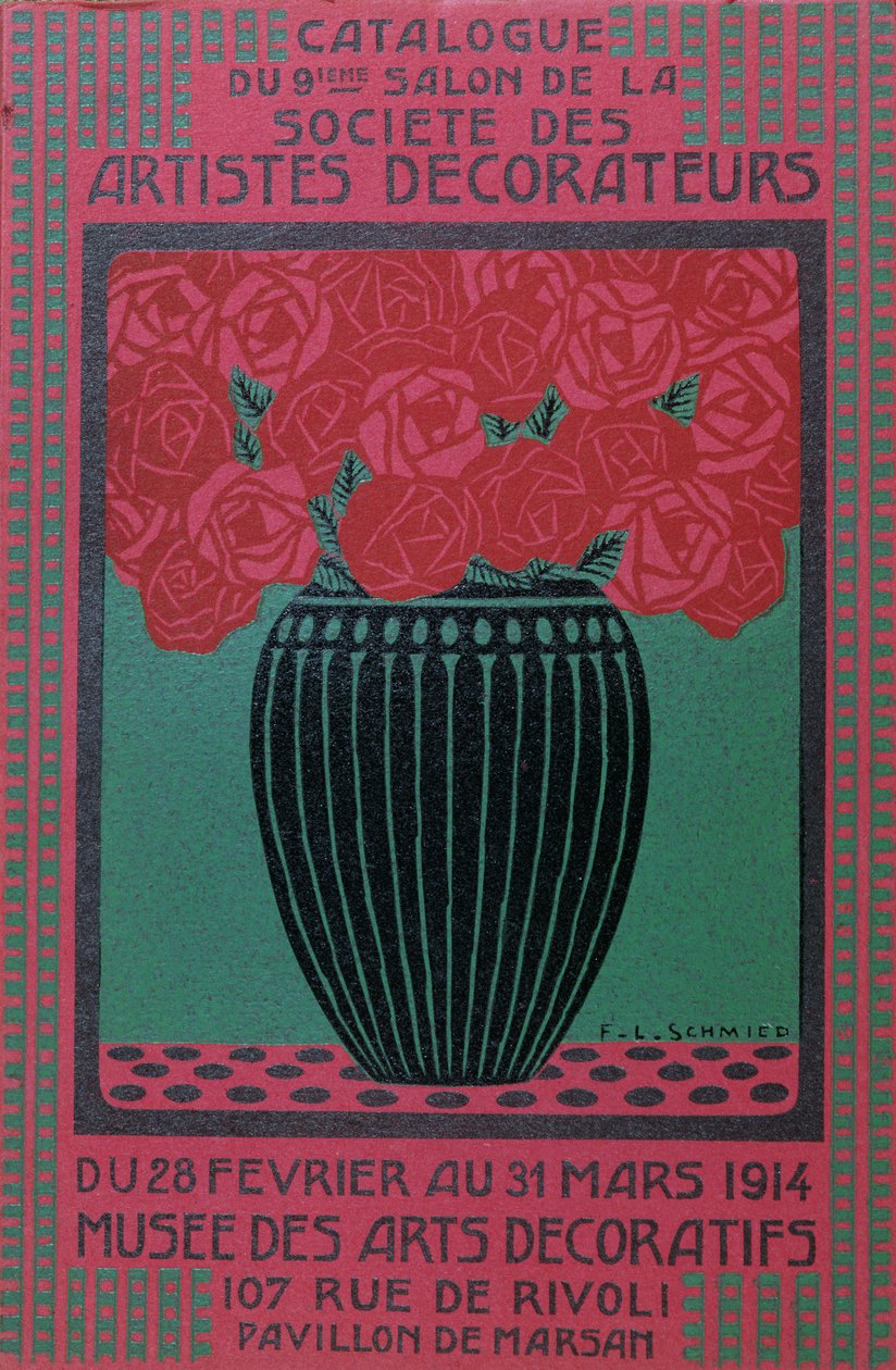 A capa do catálogo do &39;9º Salão da Sociedade de Artistas Decorativos, 1914 de Francois Louis Schmied