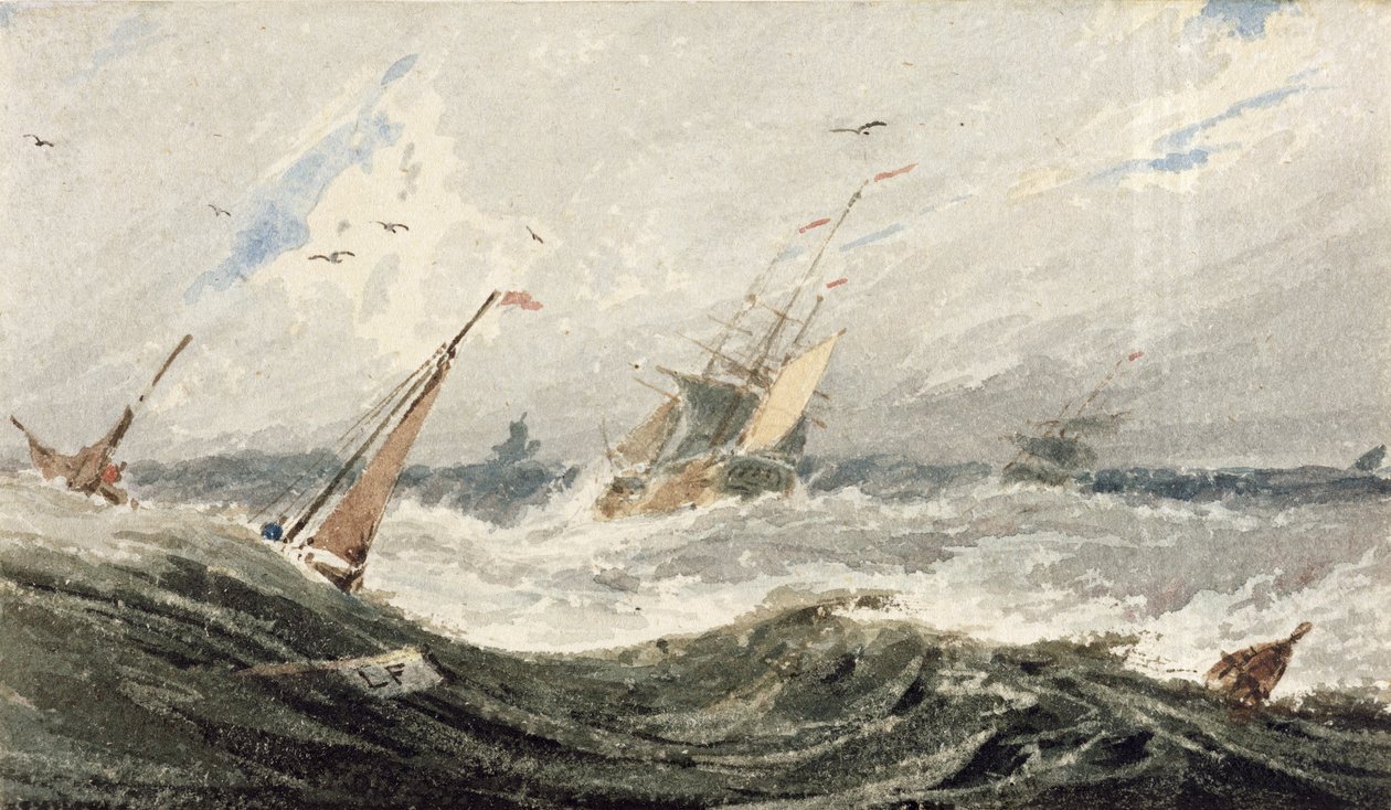 Barcos em um mar tempestuoso (wc sobre grafite em papel wove) de Francois Louis Thomas Francia