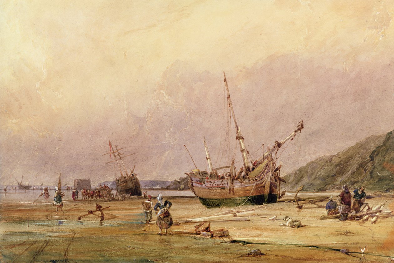 Calais Sands, 1831 (wc e bodycolour no papel) de Francois Louis Thomas Francia