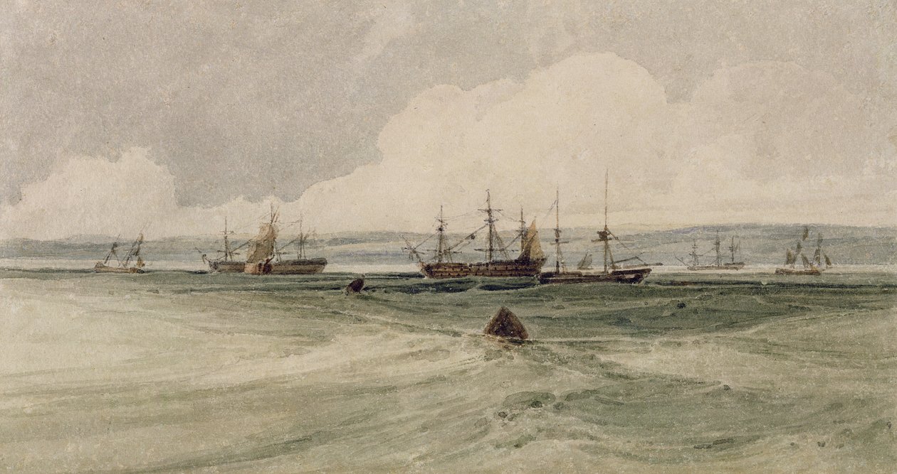 Vista do Sheerness (wc sobre grafite no papel) de Francois Louis Thomas Francia