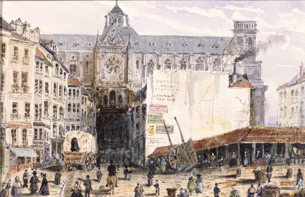 Vista, de, st. Eustache, visto, de, a, rue montmartre, 1830 de Francois Louis Thomas Francia