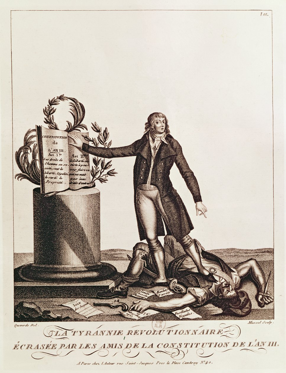 O Tirano da Revolução Esmagado pelos Defensores da Constituição de Um III (25 de agosto de 1795) gravado por Massol de Francois Maria Isidore Queverdo