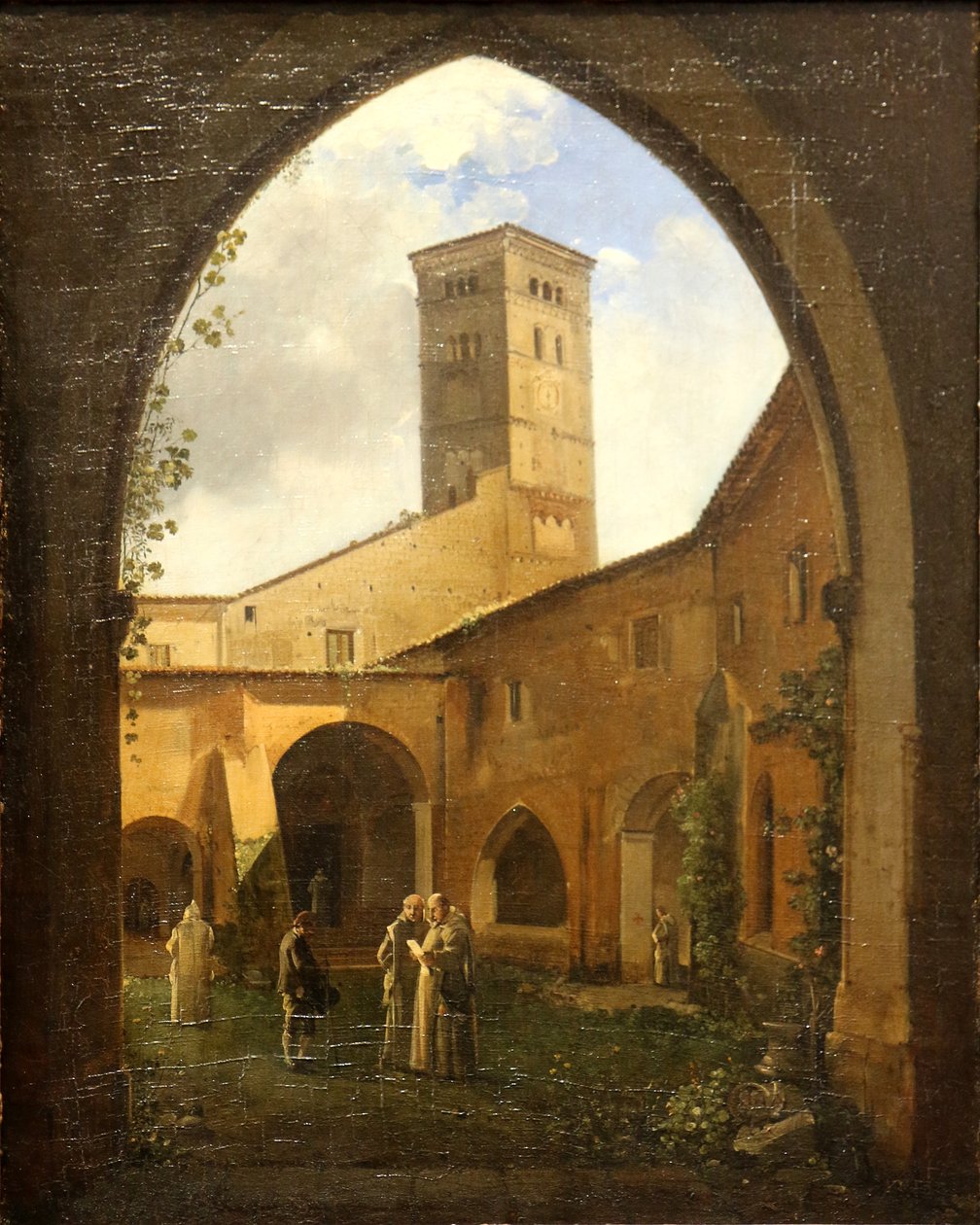 Vista de um claustro cartuxo com campanário de Francois Marius Granet