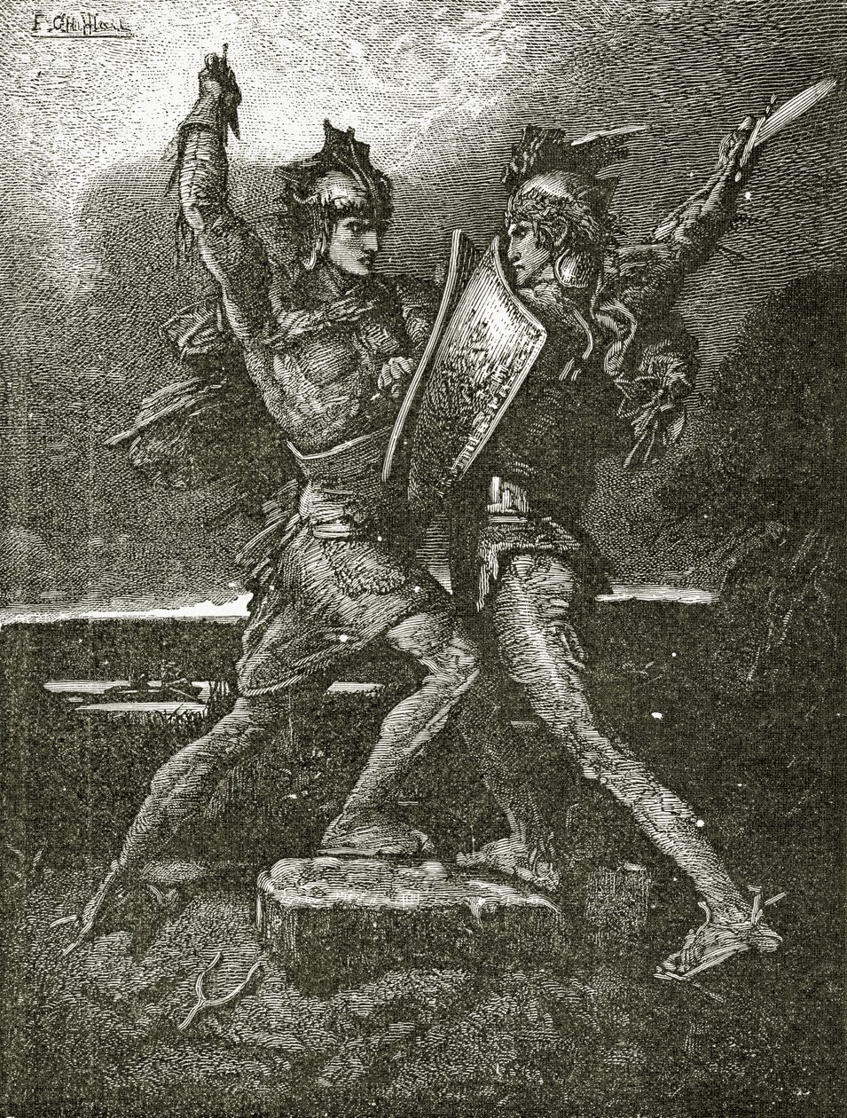 Casamento de Roland, século XIX (gravura bw) de Francois Nicolas Chifflart