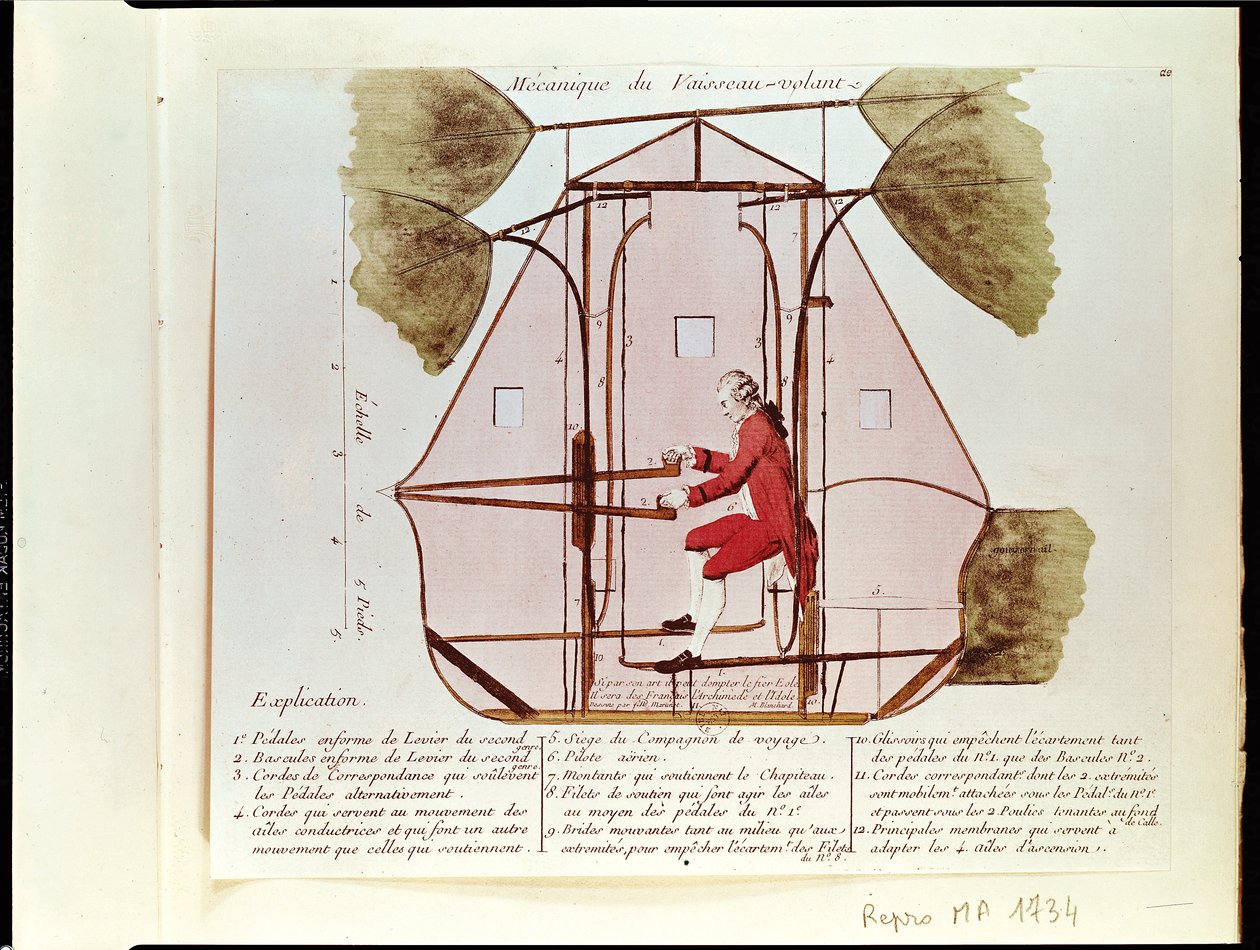 A máquina voadora de Jean Pierre Blanchard (1753-1809) de Francois Nicolas Martinet