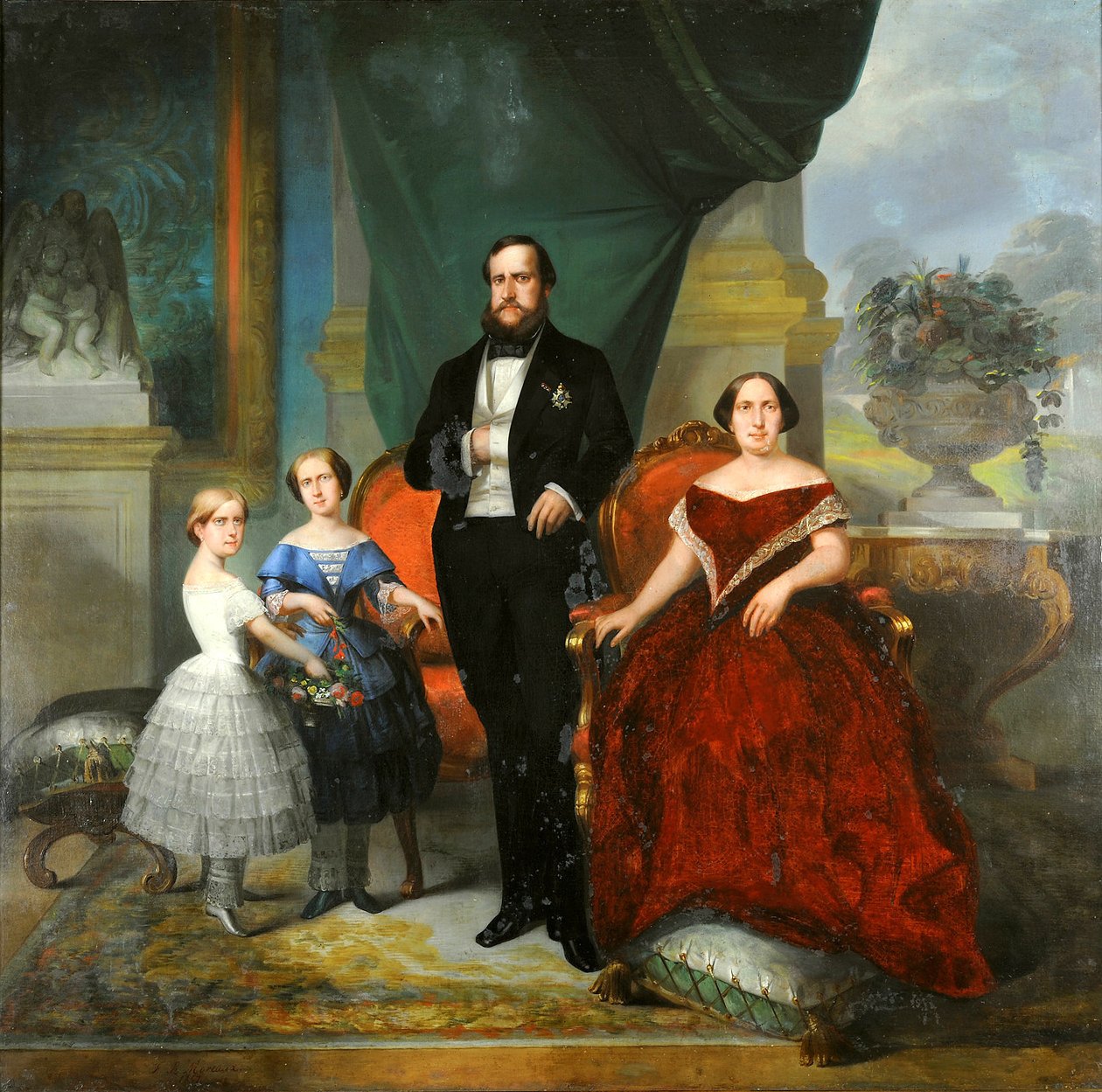 Família Imperial - Imperador Pedro II, sua esposa Teresa Cristina e suas filhas Princesas Isabel e Leopoldina de Francois Rene Moreau