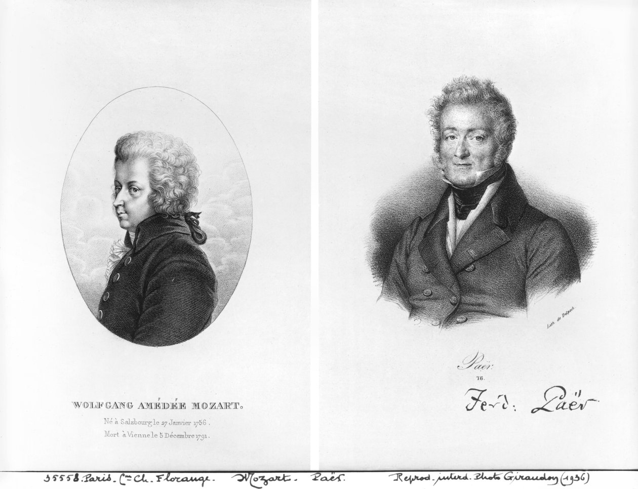 Wolfgang Amedeus Mozart (1756-91) e Ferdinando Paer (1771-1839) de Francois Seraphin Delpech