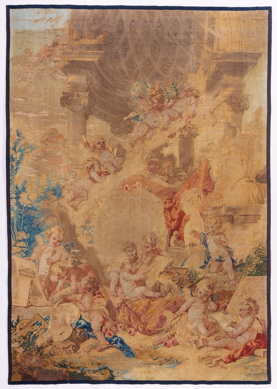 Os gênios das artes, 1761 (lã e seda) de Francois after Boucher
