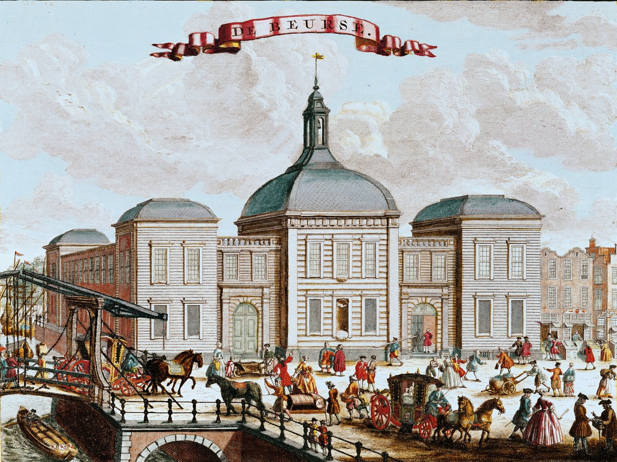 A bolsa de valores, Amsterdam, 1743 (gravura a cores) de Francois van Bleyswyck