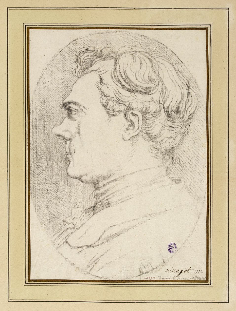 Retrato caricatural do pintor Ménageot, Roma 1772 de François-André Vincent