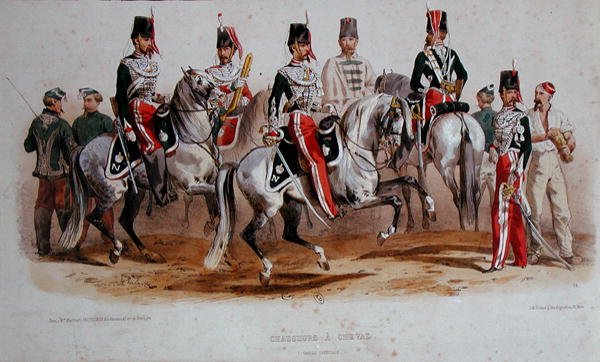 Cavaleiro Francês na época do Segundo Império (cor litho) de Francois Hippolyte (after) Lalaisse