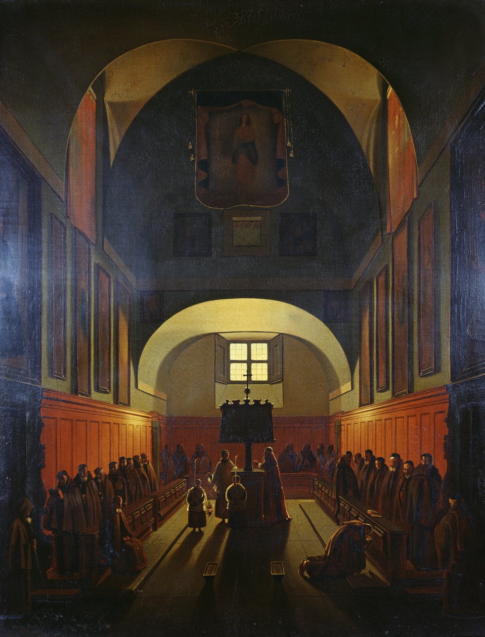 Coro de Frades Capuchinhos, Roma (óleo sobre tela) de Francois Marius Granet