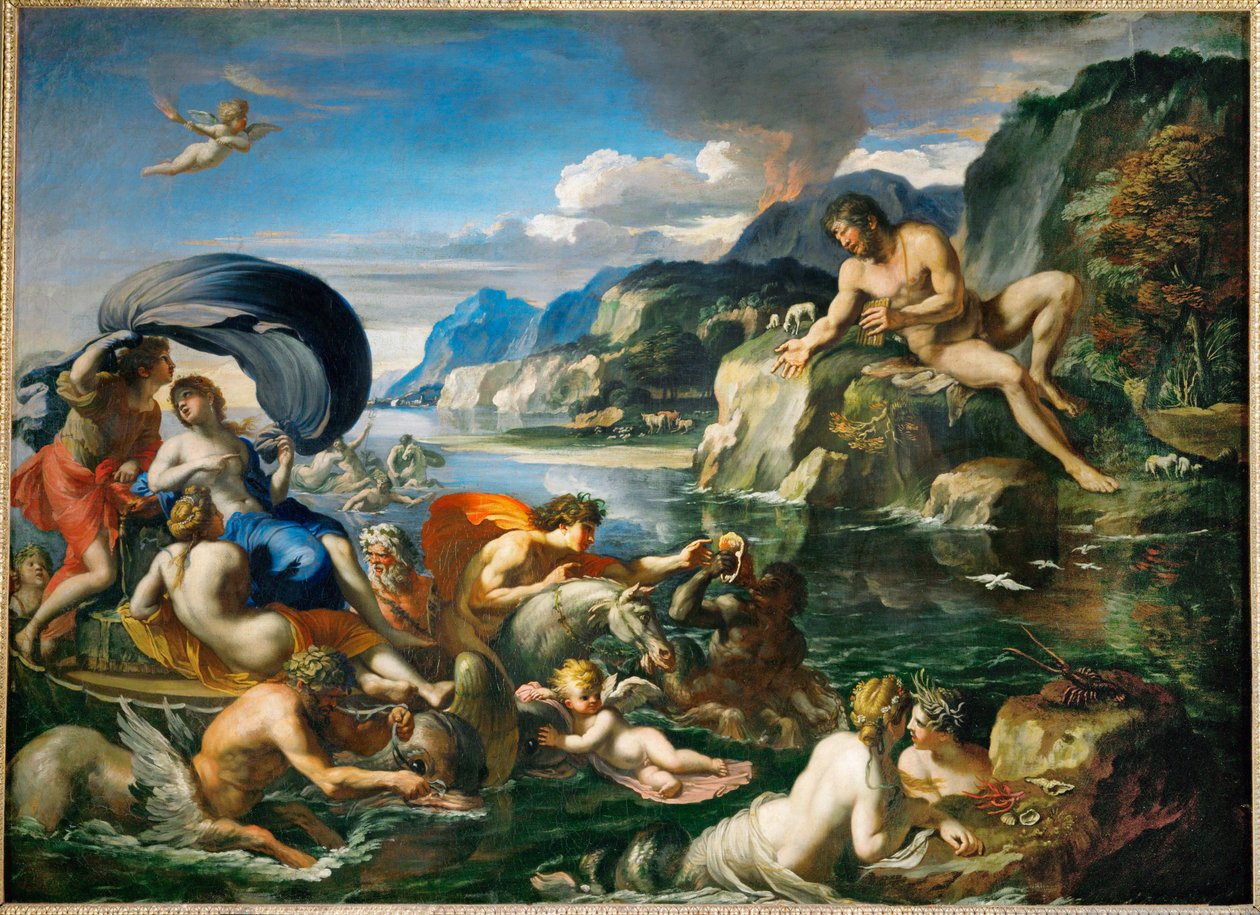 Acis e Galateia escondem-se perante Polifemo Acis e Galateia escondem-se perante Polifemo ... de Francois (1590 1650) (after) Perrier