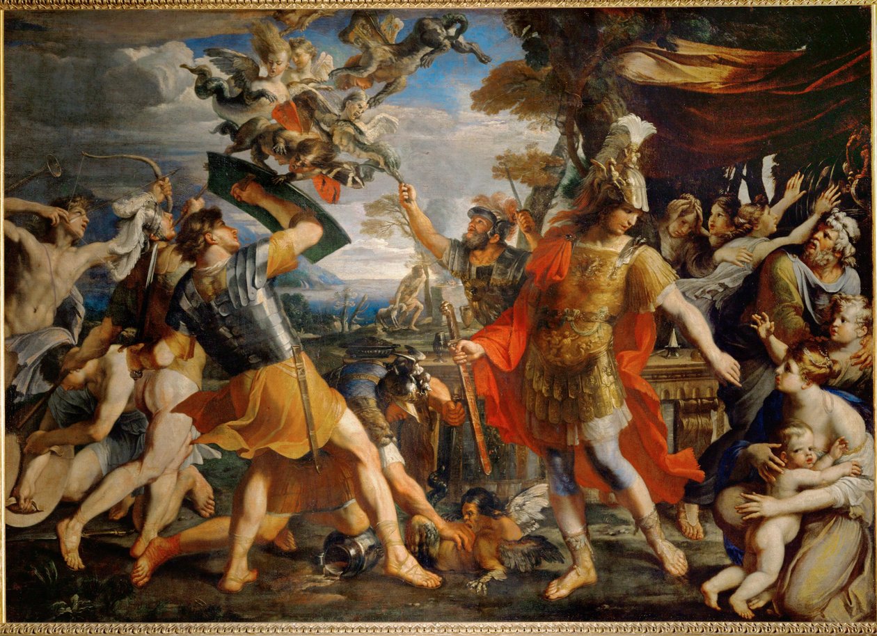 Eneias e os seus companheiros lutam contra as Harpias ... de Francois (1590 1650) (after) Perrier