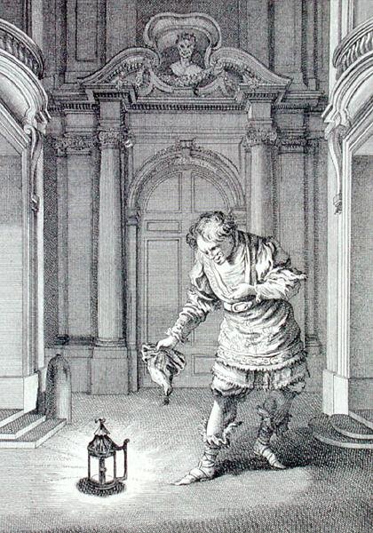 Cena de "Amphytrion" de Moliere (1622-73), gravada por Laurent Cars (gravura) de Francois (after) Boucher