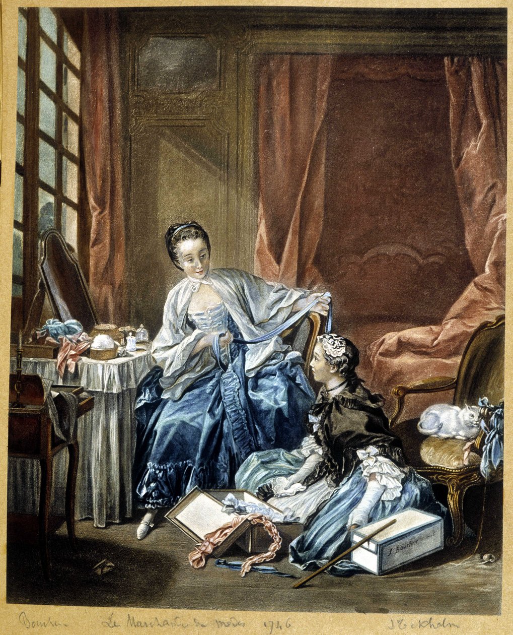 O comerciante de moda depois de uma pintura de Boucher de Francois (after) Boucher