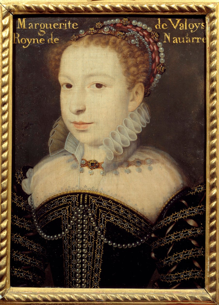 Retrato de Marguerite de Valois (1553-1615) ou Pintura da Rainha Margot de François Clouet (cerca de 1515-1572) Sol do século XVI. 0,24 X 0,31 m Chantilly, Musee Conde de Francois (after) Clouet