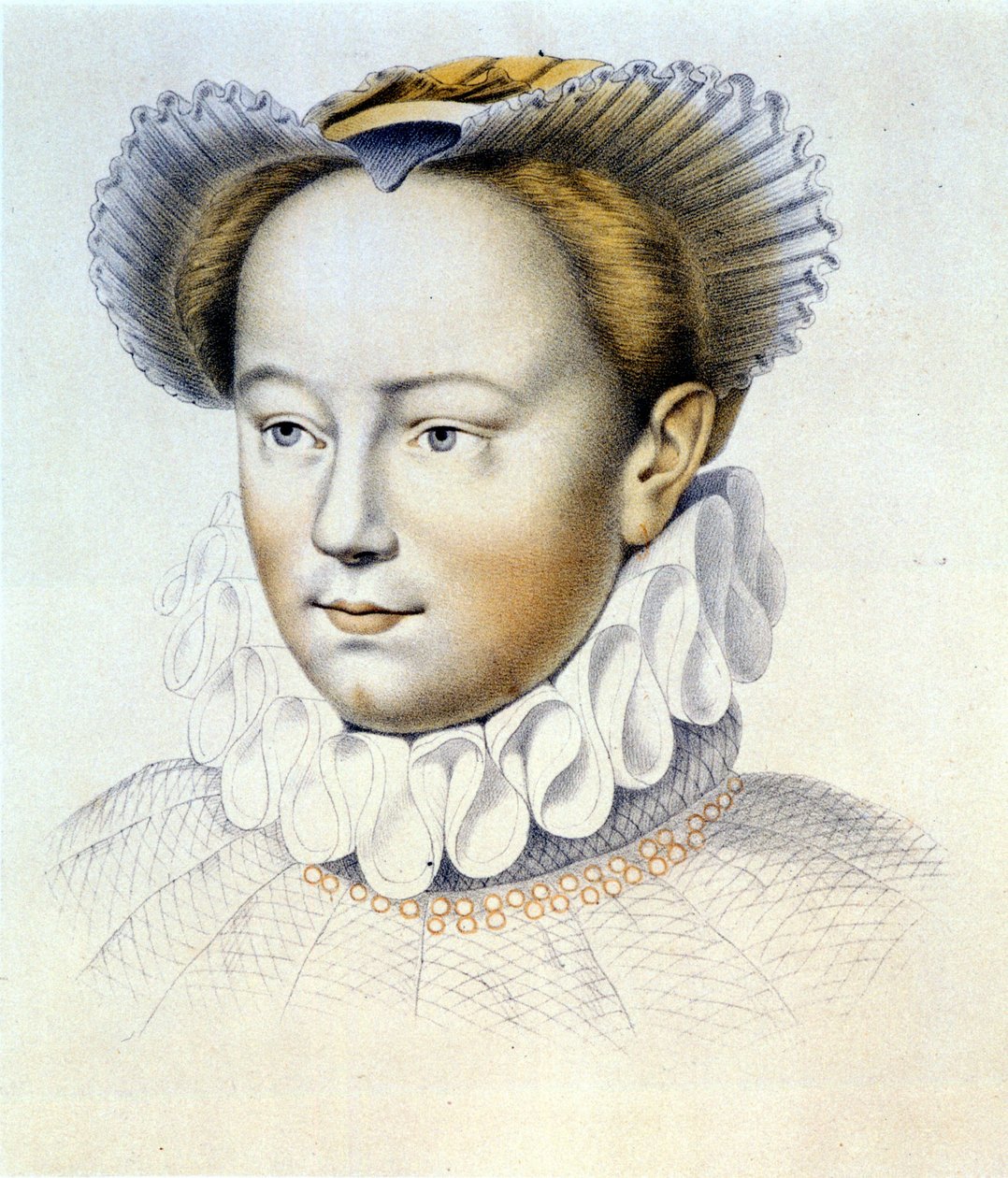 retrato de Marguerite de Valois, conhecida como Rainha Margot (1553-1615), Rainha de Navarra, primeira esposa de Henrique IV. de um desenho original de Clouet. de Francois (after) Clouet