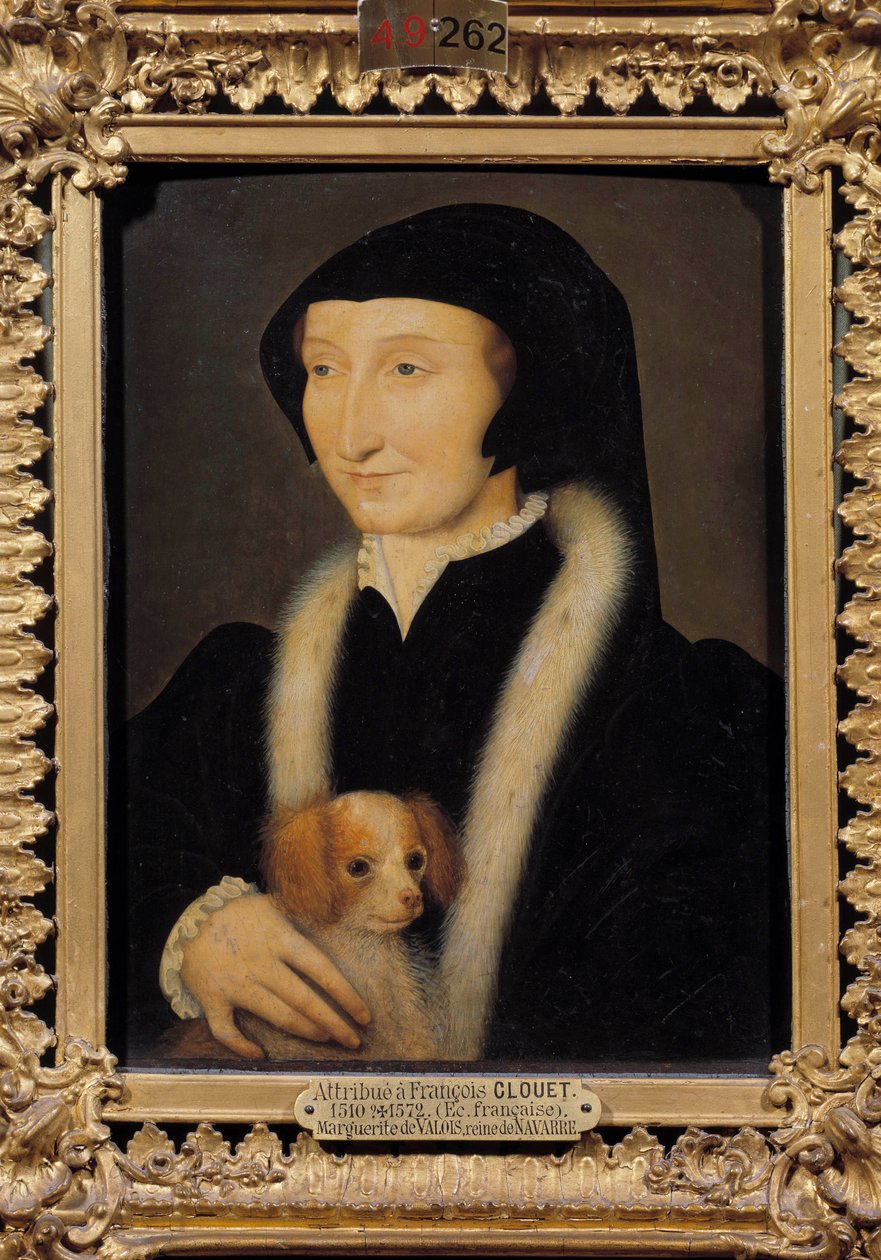 Retrato de Margarita de Angoulema (1492-1549) Rainha de Navarra, irmã de François I. Pintura atribuída a François Clouet (1515-1572). Sol do século XVI. 0,31 x 0,24 m Chantilly, museu Conde de Francois (attr. to) Clouet