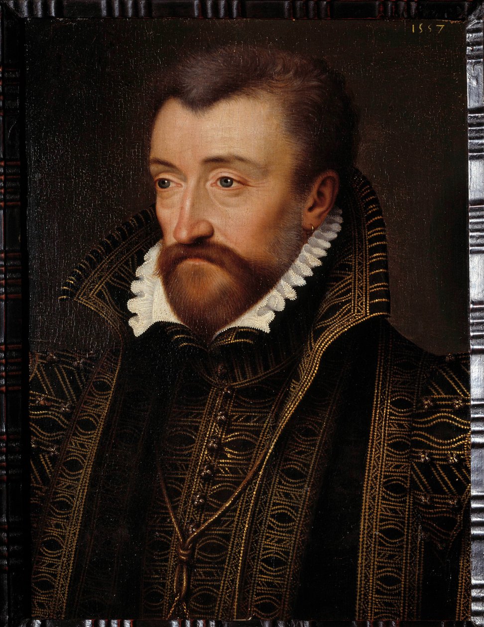 Retrato de Antoine de Bourbon, Duque de Vendome (1518-1562), pai do rei Henrique IV Pintura da escola de François Clouet (1515-1572) 1560 Sol. 0,31x0,23 m Pau, musee du chateau - Retrato de Antoine de Bourbon, Duque de Vendome (1518-1562), pai de de Francois (school of) Clouet
