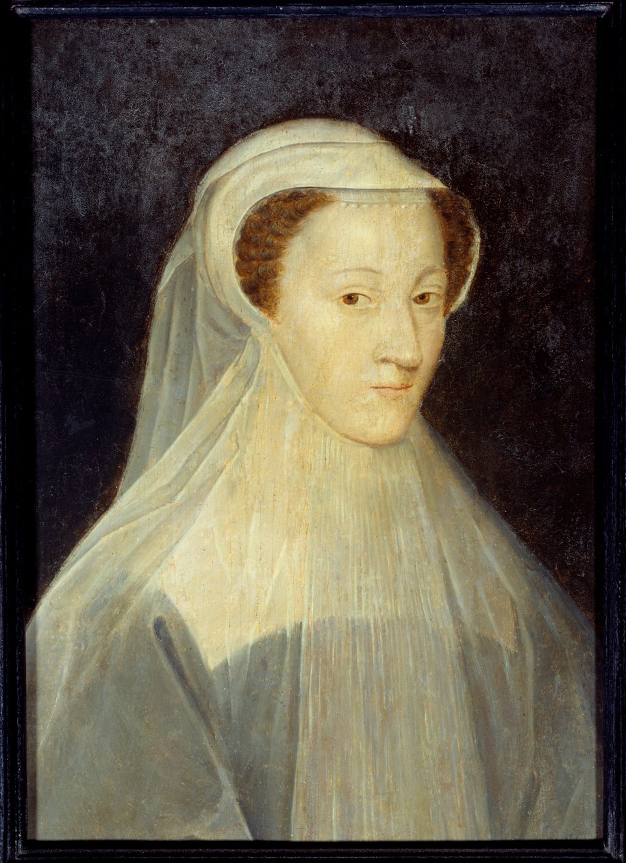Retrato de Marie Stuart (1542-1587), Rainha de França e Rainha da Escócia em traje de luto. Pintura da oficina de François Clouet (1515-1572), cerca de 1560. Óleo sobre madeira. Dim: 0,37 x 0,26m. Paris, Musee Carnavalet - Retrato de Mary Stuart (1542-15 de Francois (workshop of) Clouet