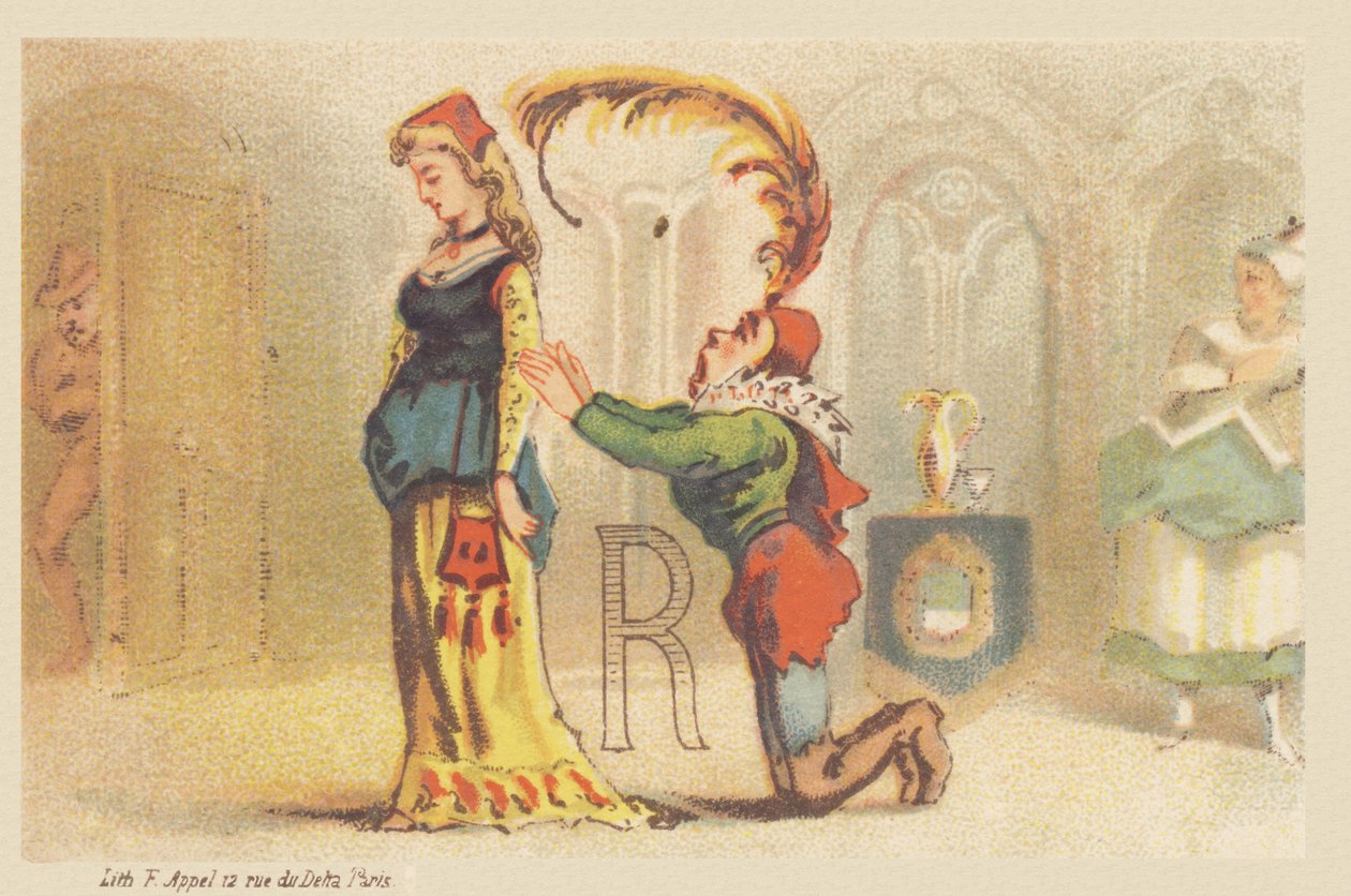 R (carta mostrada por uma senhora e um camareiro de joelhos) de Francois Antoine Appel