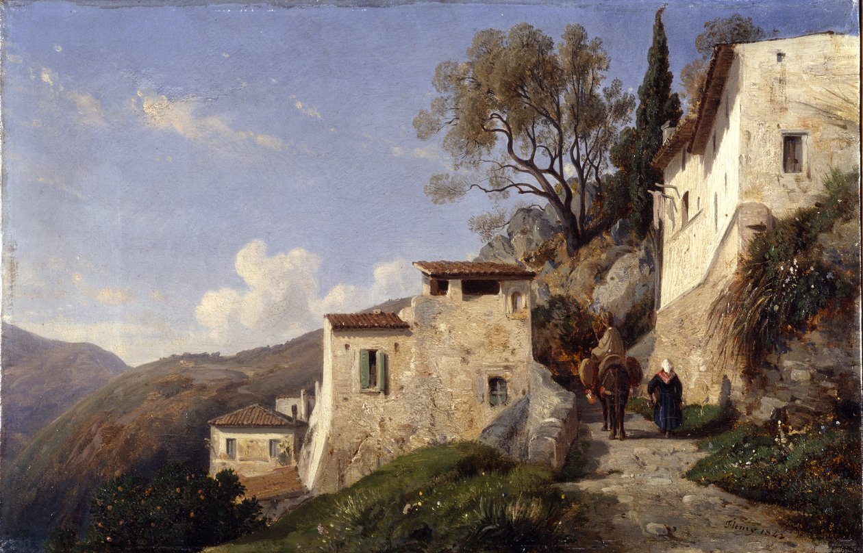 Na estrada de Génova, perto de Nice. de Francois Antoine Leon Fleury