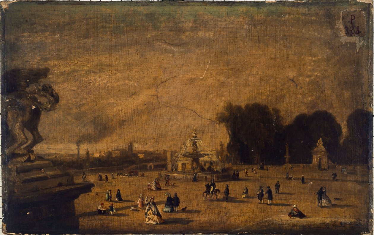 Vista da Place de la Concorde, atual 8º arrondissement, entre 1804 e 1858 (óleo sobre madeira) de Francois Antoine Leon Fleury