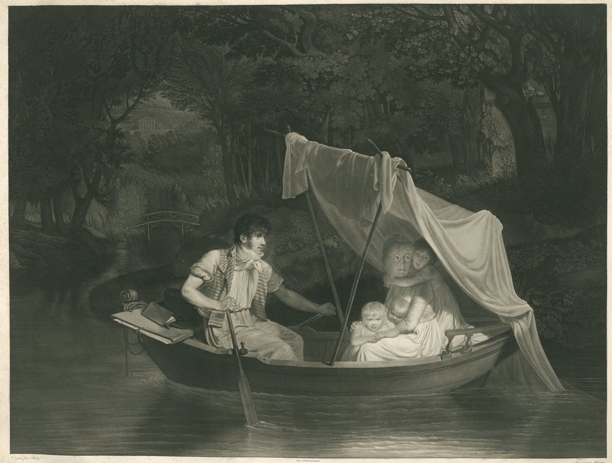 O artista Jean Baptiste Isabey com sua família em um barco a remo (