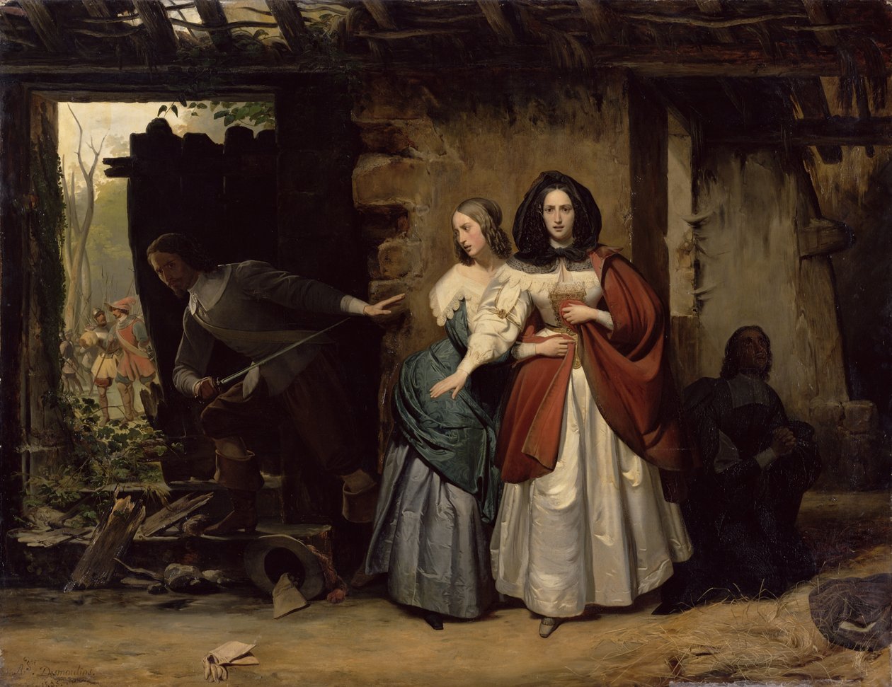 O vôo de Henrietta-Maria da França, rainha da Inglaterra em 1638, 1835 de Francois Augustin Desmoulins