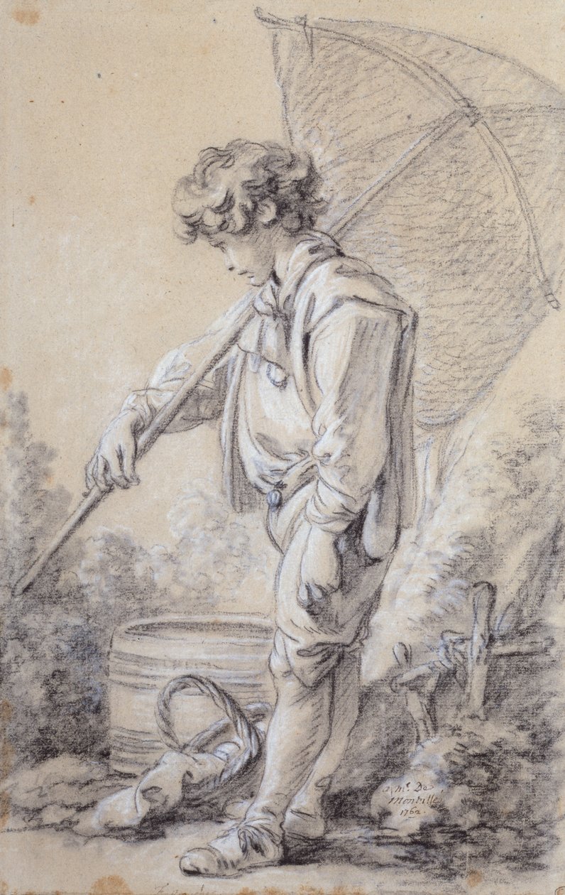 Um rapaz a segurar uma rede de François Boucher