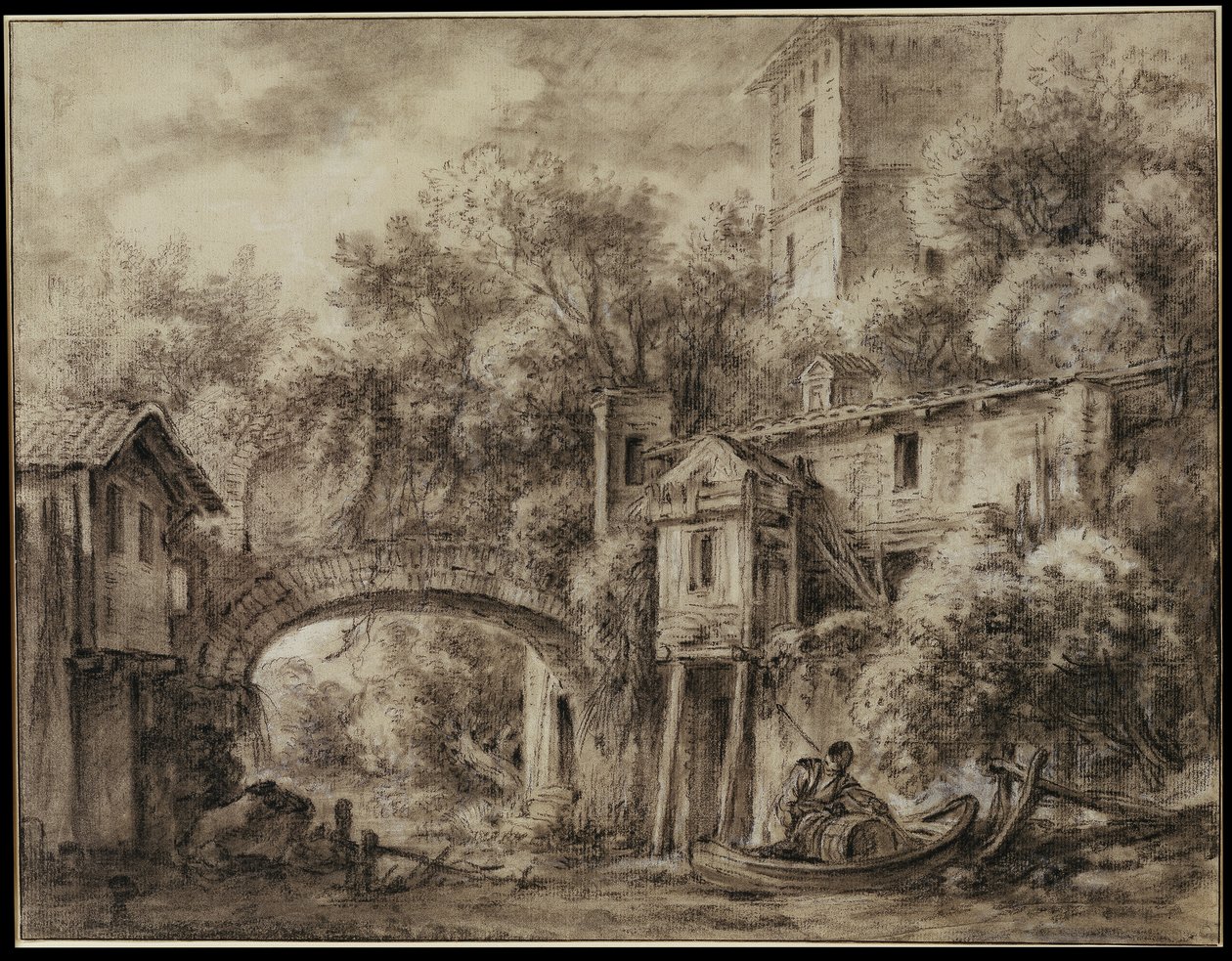 Capricho arquitetónico com o moinho de Quiquengrogne, perto de Charenton de François Boucher