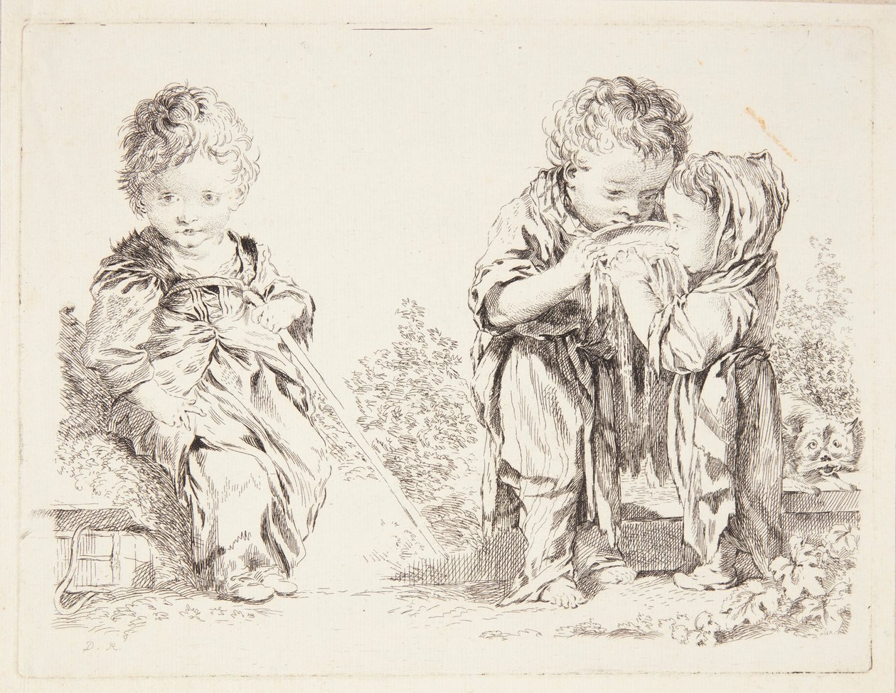Criança sentada em um torrão de terra e os bebedores de leite de François Boucher