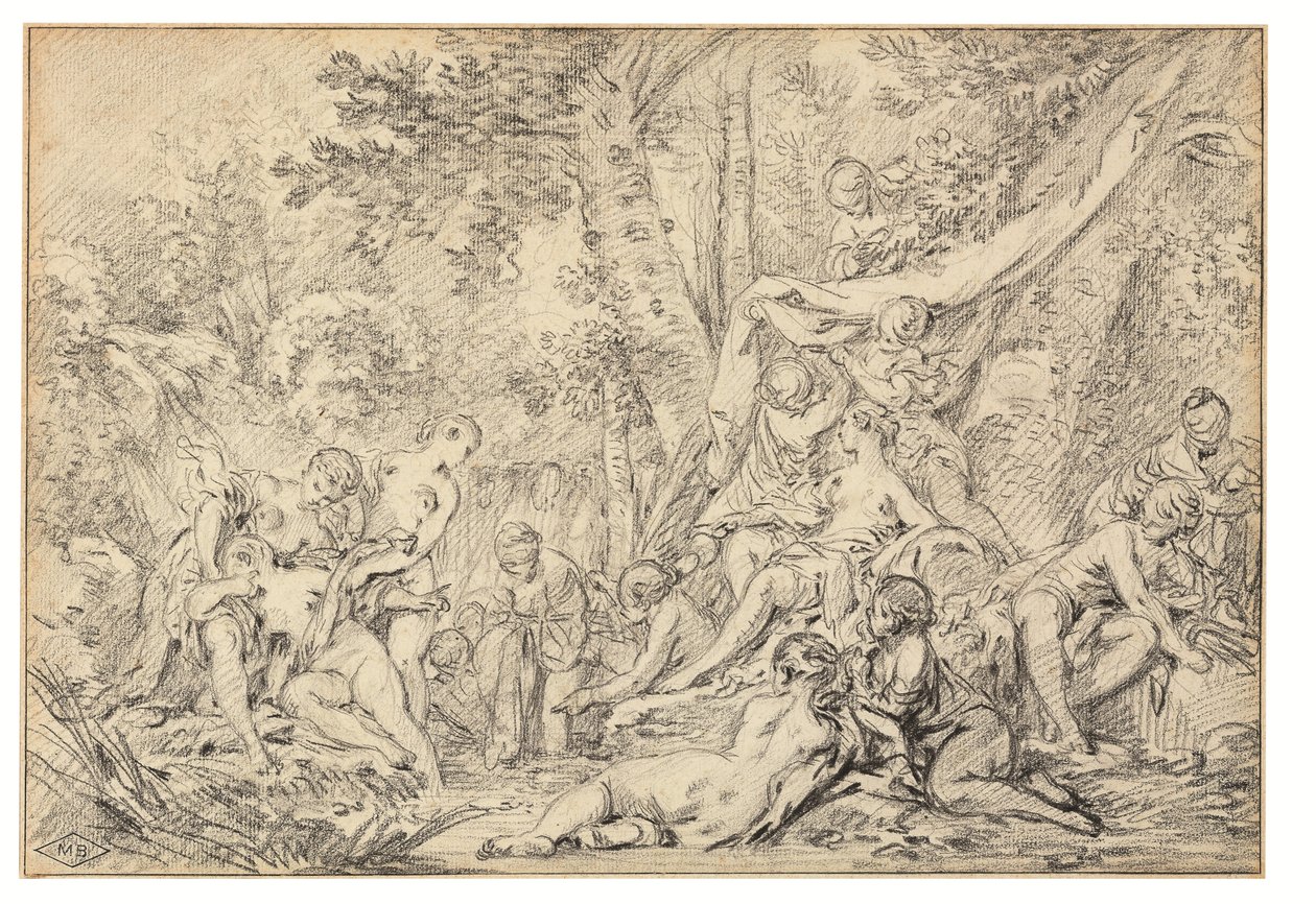 Diana e Calisto (giz preto sobre papel) de François Boucher