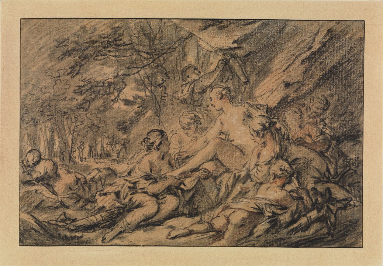 Diana a descansar na floresta com as suas ninfas de François Boucher