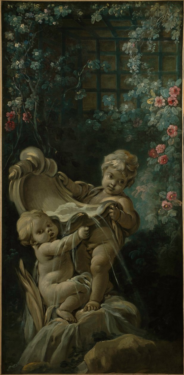 Fonte com dois cupidos, um dos quais está ajoelhado de François Boucher