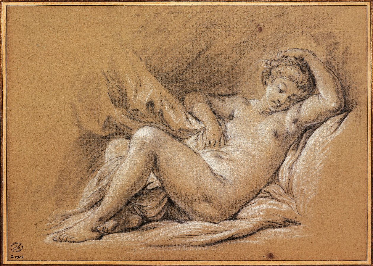 França, Chinoiseries, desenho de Mulher nua numa cama (desenho) de François Boucher