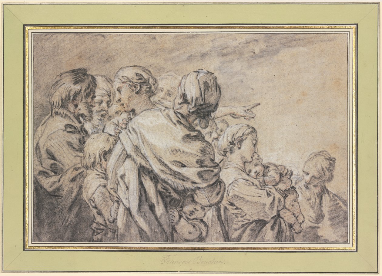 Grupo de figuras de meio corpo, composto por homens e mulheres com crianças de François Boucher