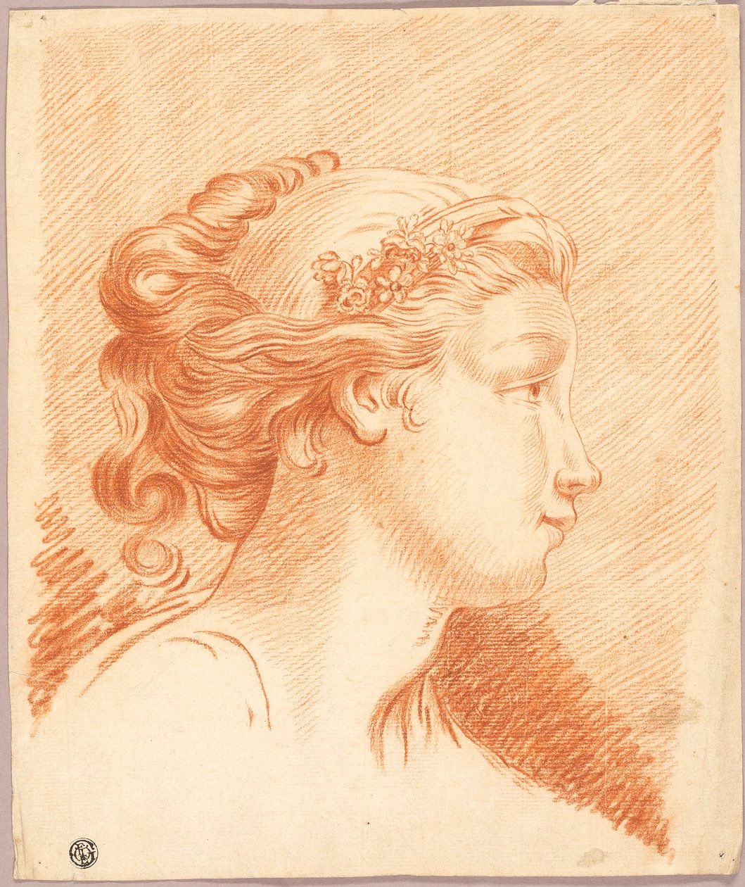 Cabeça de rapariga de perfil à direita de François Boucher
