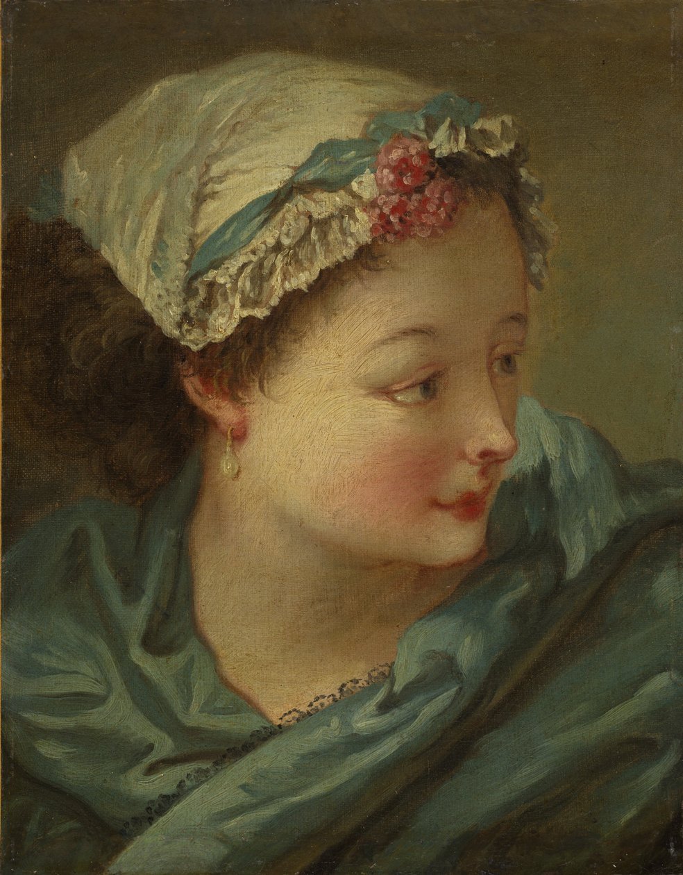 Cabeça de uma jovem mulher, início da década de 1730 (óleo sobre tela) de François Boucher